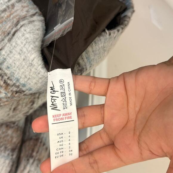 Nasty Gal Collection Brushed Wool Look Plaid Checked Overcoat Trench US 2 NYC - Picture 7 of 7